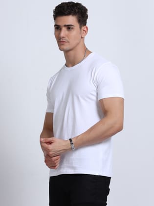 Cotton T-Shirt | Ultrafine Single Jersey | 180 GSM | Biowashed | Eco-Friendly | 100% cotton | Plain tshirt | White Colour | Size - L (42 Chest / 28 length )