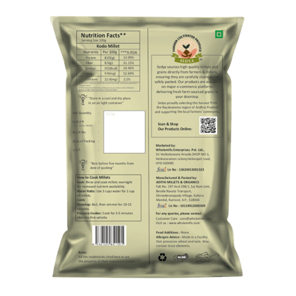 Sedya Three Millet Combo Whole Grains | Kodo Millet 500 g & Pearl Millet 500 g, 2 Packs | Certified Low GI | Varagu, Sajje | Gluten Free | Unpolished, Toasted, No Soaking Required | High Plant Protein & Fibre | Total 1.5 Kg