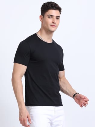Cotton T-Shirt | Ultrafine Single Jersey | 180 GSM | Biowashed | Eco-Friendly | 100% cotton | Plain tshirt | Black Colour | Size - L (42 Chest / 28 length )