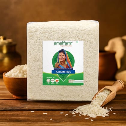 Amalfarm Katarni Rice - Bhagalpuri Aromatic Rice | 1-Year Aged | Non-Sticky & Low GI | Traditional Bihar Variety | Vacuum Packed | 1kg