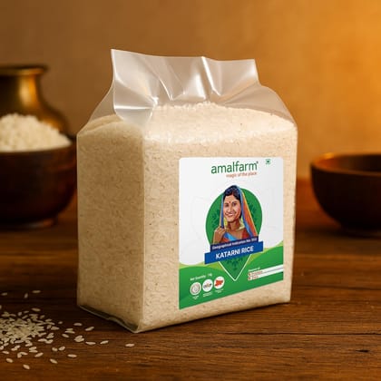 Amalfarm Katarni Rice - Bhagalpuri Aromatic Rice | 1-Year Aged | Non-Sticky & Low GI | Traditional Bihar Variety | Vacuum Packed | 1kg