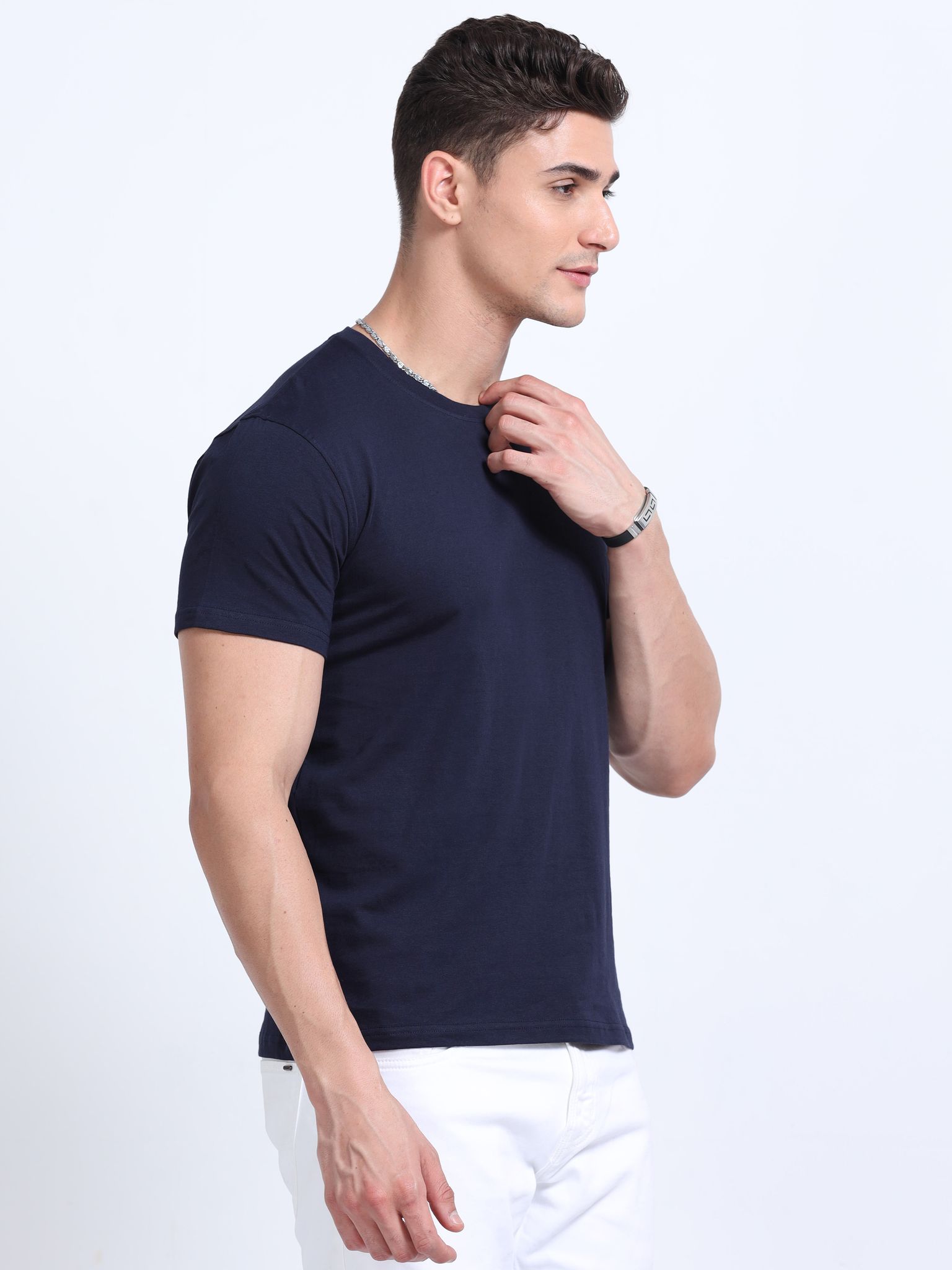 Cotton T-Shirt | Ultrafine Single Jersey | 180 GSM | Biowashed | Eco-Friendly | 100% cotton | Plain tshirt | Navy Blue Colour | Size - M (40 Chest / 27 length )