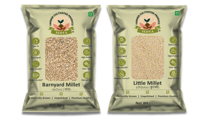 Sedya Two Millet Combo Whole Grains | Barnyard & Little Millet | Certified Low GI | Udalu / Samai | Gluten Free | Unpolished, Toasted, No Soaking Required | High Plant Protein & Fibre | 1 Kg Pack