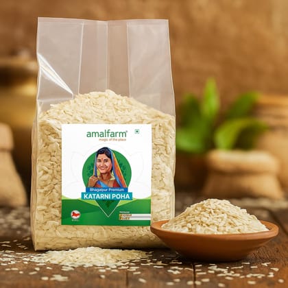 Amalfarm Katarni Chura (Poha) | Premium Bhagalpuri Flattened Rice | GI-Tag Grain | 100% Natural, Naturally gluten-free & Aromatic | Handcrafted in Small Batches | Traditional Bihari Breakfast | 500g