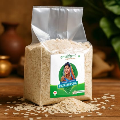 Amalfarm Katarni Chura (Poha) | Premium Bhagalpuri Flattened Rice | GI-Tag Grain | 100% Natural, Naturally gluten-free & Aromatic | Handcrafted in Small Batches | Traditional Bihari Breakfast | 500g