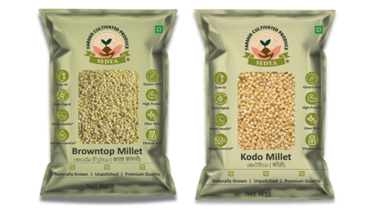 Sedya Two Millet Combo Whole Grains | Browntop & Kodo Millet | Certified Low GI | Korale / Varagu | Gluten Free | Unpolished, Toasted, No Soaking Required | High Plant Protein & Fibre | Total 1 Kg (500 g Each Pack)