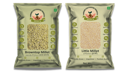 Sedya Two Millet Combo Whole Grains | Browntop & Little Millet | Certified Low GI | Korale / Samai | Gluten Free | Unpolished, Toasted, No Soaking Required | High Plant Protein & Fibre | Total 1 Kg (500 g Each Pack) 