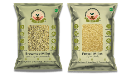 Sedya Two Millet Combo Whole Grains | Browntop & Foxtail Millet | Certified Low GI | Korale / Korralu | Gluten Free | Unpolished, Toasted, No Soaking Required | High Plant Protein & Fibre | Total 1 Kg (500 g Each Pack) 