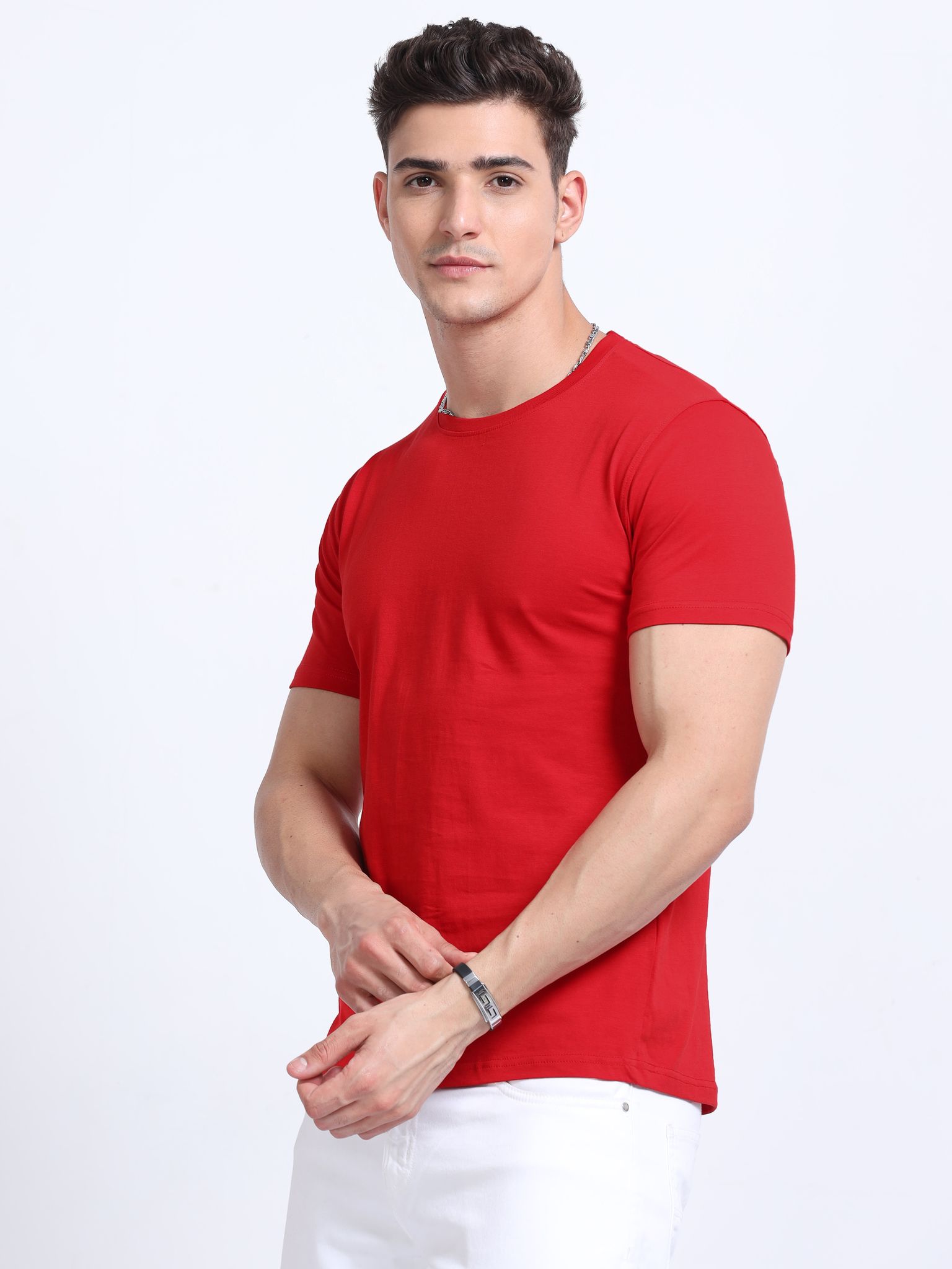 Cotton T-Shirt | Ultrafine Single Jersey | 180 GSM | Biowashed | Eco-Friendly | 100% cotton | Plain tshirt | Red Colour | Size - XL (44 Chest / 29 length )