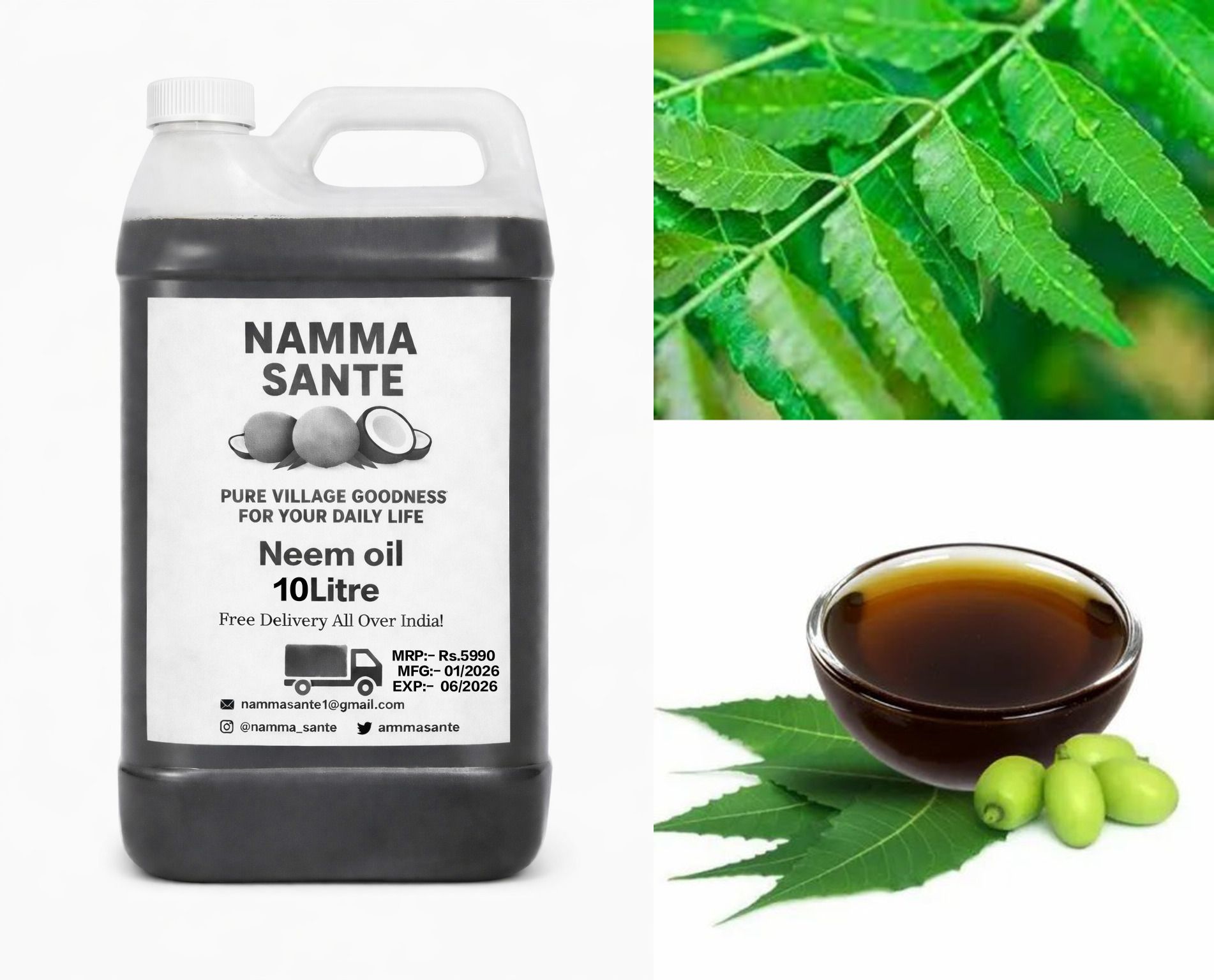 Neem Oil, Neem Seed Oil, Azadirachta Oil, Margosa Oil, Indian Neem Oil 10Litre