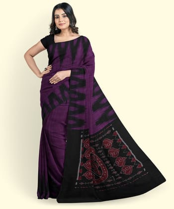 Purple Black Sambalpuri Handwoven Single Ikat Cotton Saree SFCSAR2225