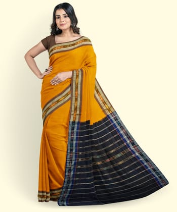 Mustard Black Sambalpuri Handwoven Single Ikat Cotton Saree SFCSAR2228