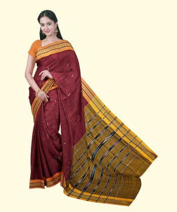 Red Yellow Sambalpuri Handwoven Single Ikat Cotton Saree SFCSAR2229