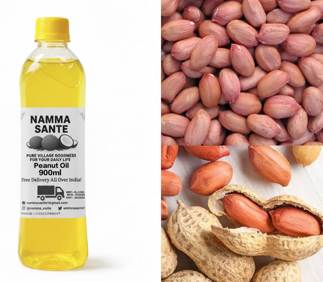 Peanut Cooking Oil, Groundnut Oil, Moongfali Tel, Singdana Oil, Arachis Oil 900ml