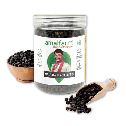 Amalfarm Idukki Black Pepper | Whole Peppercorns | High Piperine (6%+) | Bold, Aromatic & Handpicked | 100% Natural & Sun-Dried | Single-Origin from Kerala | No Additives | 250g