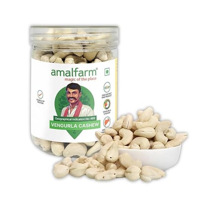 Amalfarm Vengurla Cashew W320 | Premium Whole Cashew Nuts | GI-Tag, Naturally Sweet & Buttery | Naturally gluten-free & Protein-Rich Snack | Ideal for Snacking, Cooking & Baking | 250g