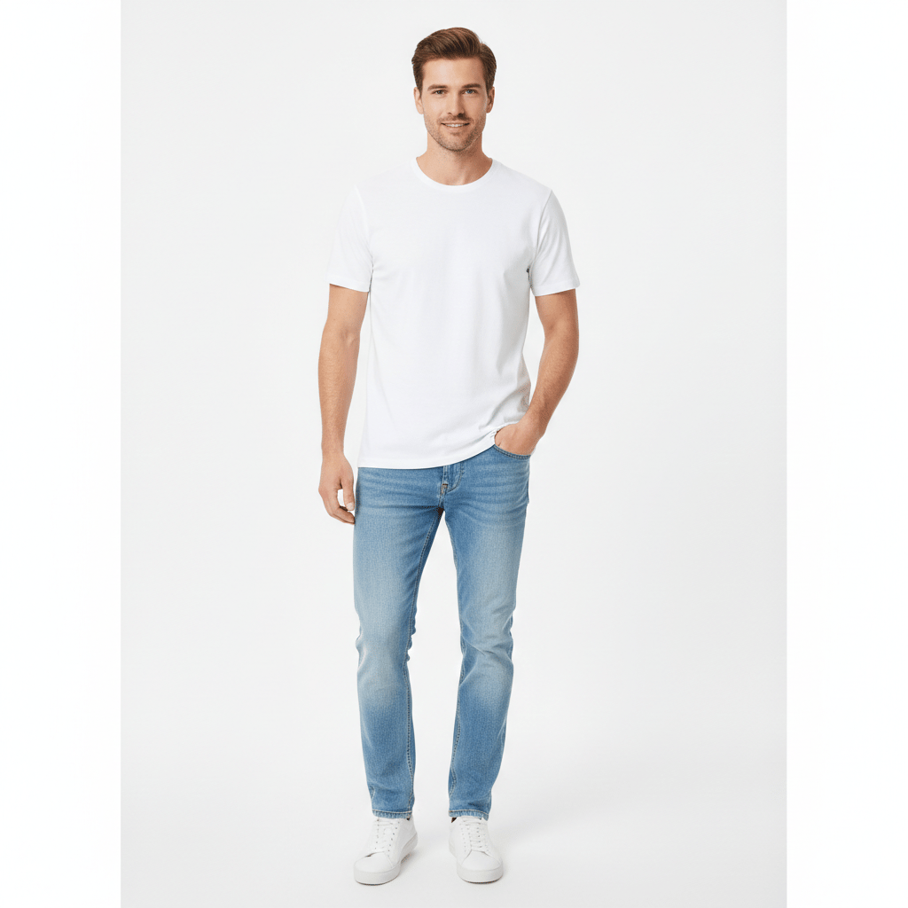 Men's Classic White Crew-Neck Cotton T-Shirt