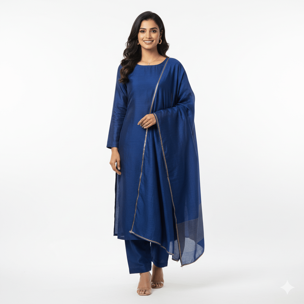 Royal Blue Silk Kurta Set with Dupatta