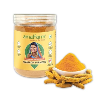 Amalfarm Waigaon Turmeric Powder | GI-Tag, High Curcumin (6%) | 100% Natural, Chemical-Free Haldi | Authentic Indian Spice for Cooking, Wellness & Skincare | 250g