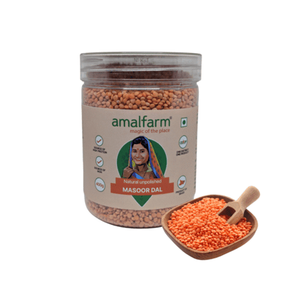 Amalfarm Unpolished Red Masoor Dal | Natural, Chemical-Free,| Rich in Protein (24g per 100g), Iron & Fiber | Farm Fresh & LAB-Tested | 400g