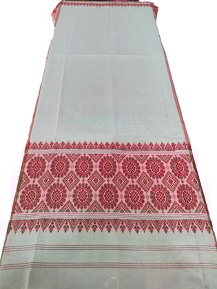 Assamese Traditional Gamosa Set – White with Red Woven Motifs