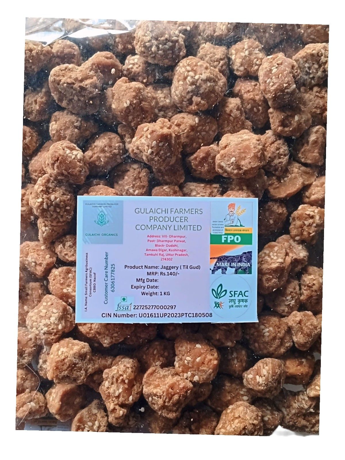 GULAICHI Jaggery (Til Gud) - Natural Sweetener with Sesame, 1 KG Pack