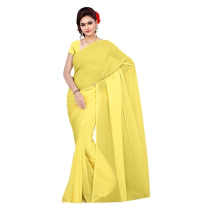 Generic Women's Georgette Plain Saree with Blouse (Lemon Yellow, 5 - 6 Mtrs)