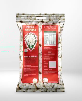 Amalfarm Mithila Makhana | Premium Foxnuts/Lotus Seeds | GI-Tag Superfood | 100% Natural, Naturally gluten-free & Oil-Free Roasted Snack | High Protein | Ideal for Fasting & Healthy Munching | 250g