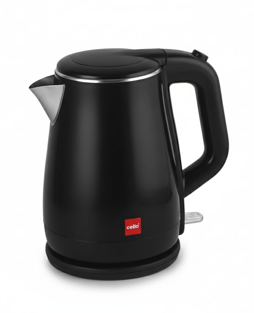 CELLO Quick Boil 1000 Electric Kettle 1.5 Liters, 1350 Watts Black | Premium Stainless Steel, Double Wall Cool Touch Outer Body, Auto-Shut Off Protection | Electric Kettle For Boiling Hot Water