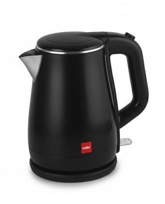 CELLO Quick Boil 1000 Electric Kettle 1.5 Liters, 1350 Watts Black | Premium Stainless Steel, Double Wall Cool Touch Outer Body, Auto-Shut Off Protection | Electric Kettle For Boiling Hot Water