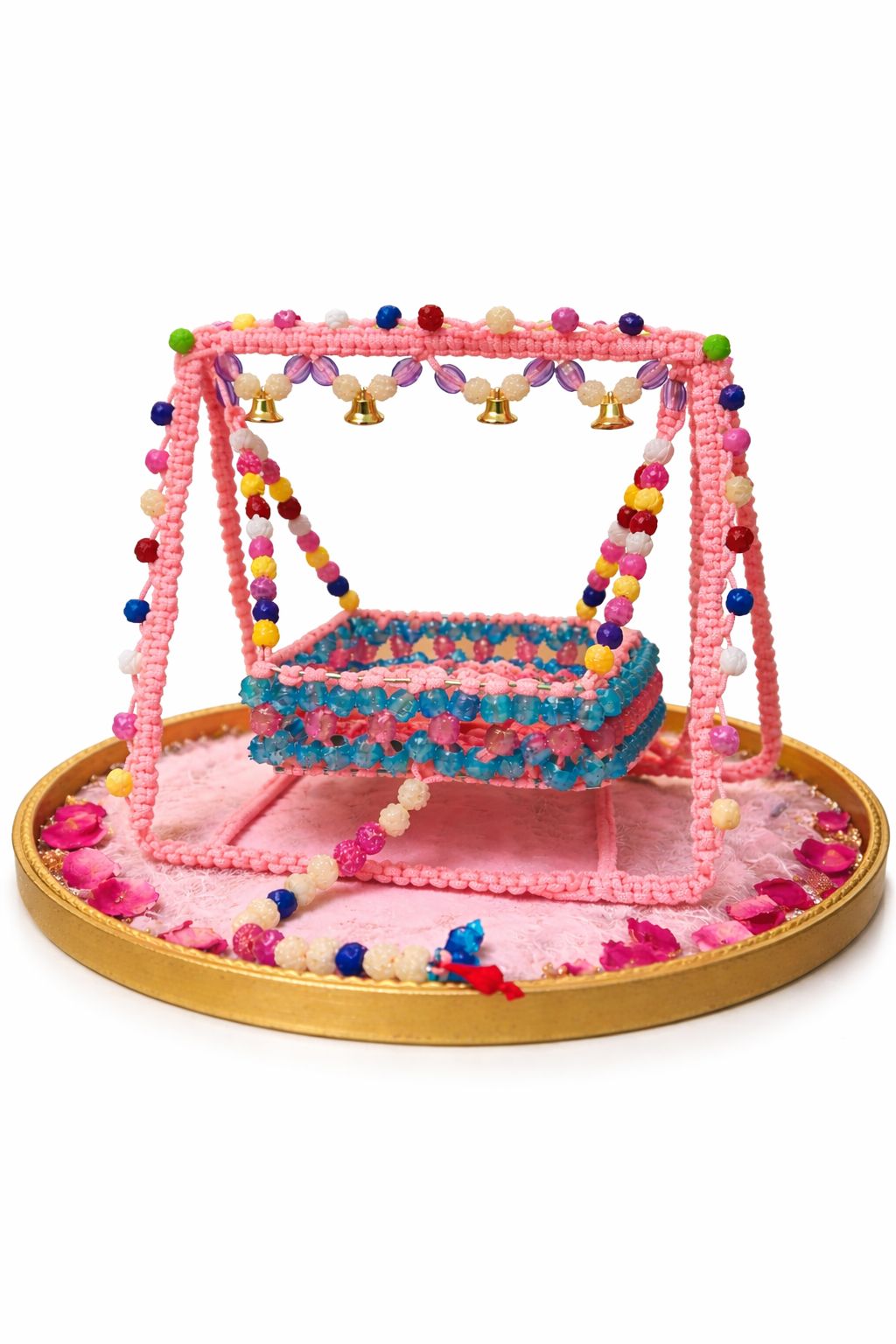 Handmade Multi-Color Beaded Laddu Gopal Jhula Swing