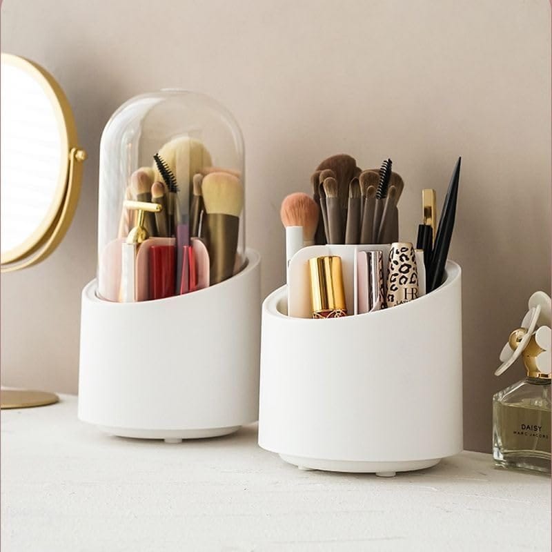 GLOWSERIE Luxury Rotating Makeup Brush Stand with Dust Shield          