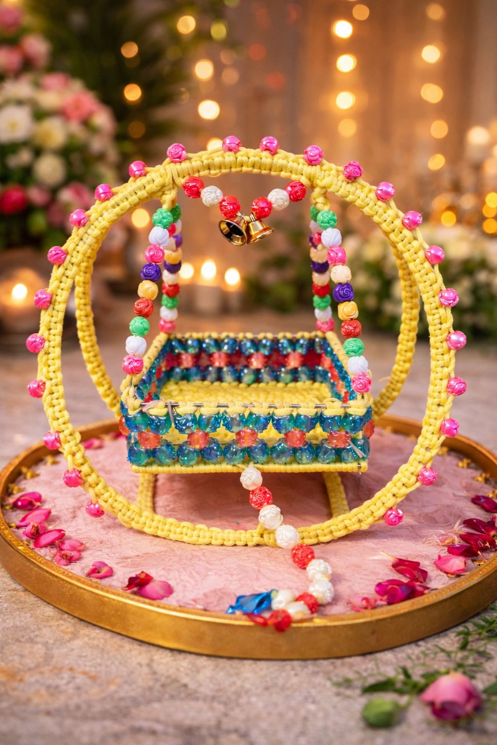 Handmade Colorful Beaded Decorative Cradle Swing with Bells