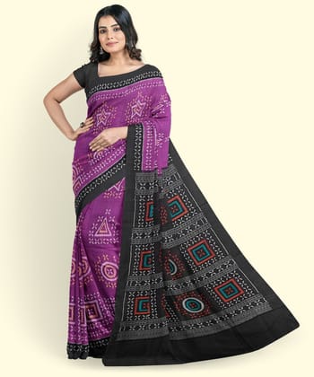 Purple Black Sambalpuri Handwoven Single Ikat Cotton Saree SFCSAR2252