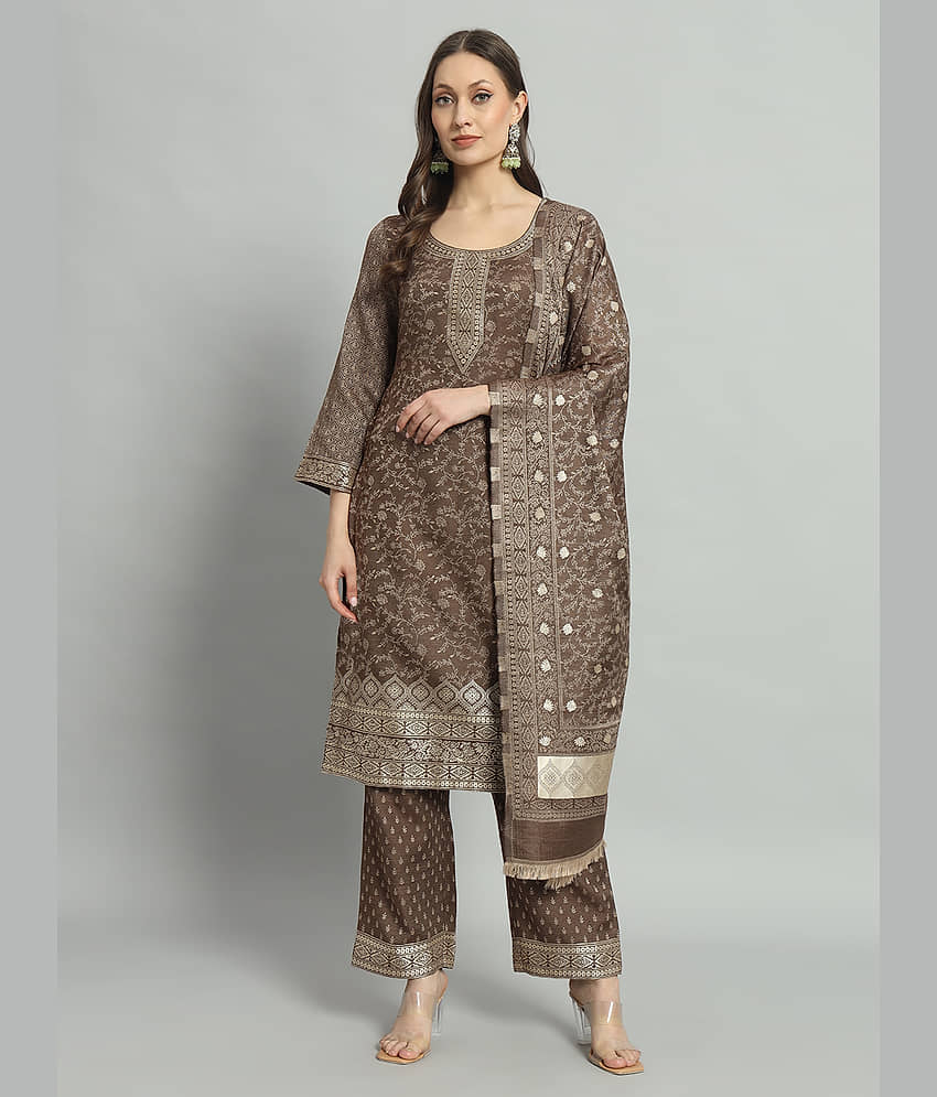 SAFAA Unstitched Woollen Self Design Dress Material - Brown ( Pack of 1 )