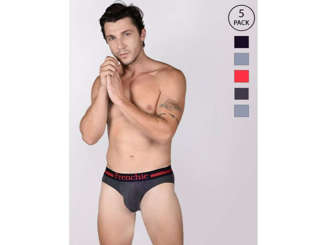 Frenchie Casuals 4001 Men Solid Cotton Briefs in Assorted Colours Pack of 5 - S