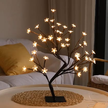 GLOWSERIE Metal Tree Lamp  Illuminated Floral Branch Table Lamp