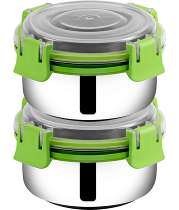 BOWLMAN Steel Green Food Container ( Set of 2 )