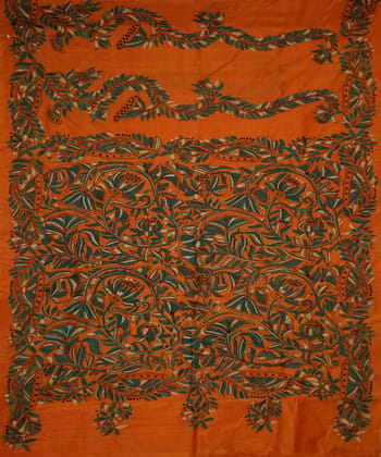 Dark goldenrod orange tussar silk hand embroidery kantha saree