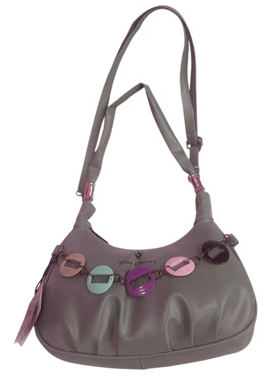 Women's Handbag - Grey Shoulder Bag with Colorful Circle Accents - Handbags | Buy online on ZillyBuy