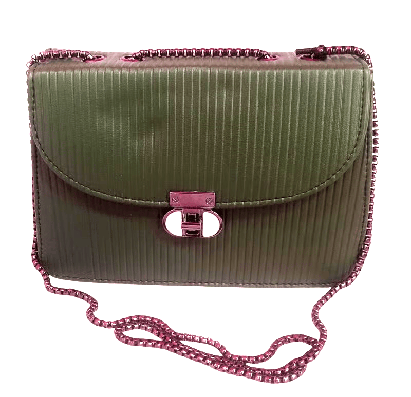 Green Textured Leather Chain Strap Crossbody Bag - Handbags | Buy online on ZillyBuy