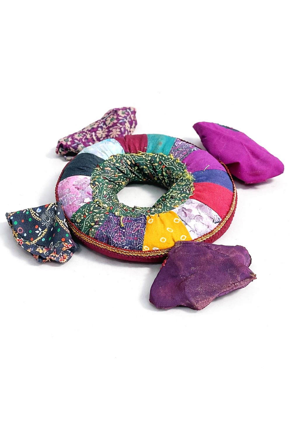 Vibrant Multi-Colored Patchwork Ring Cushion