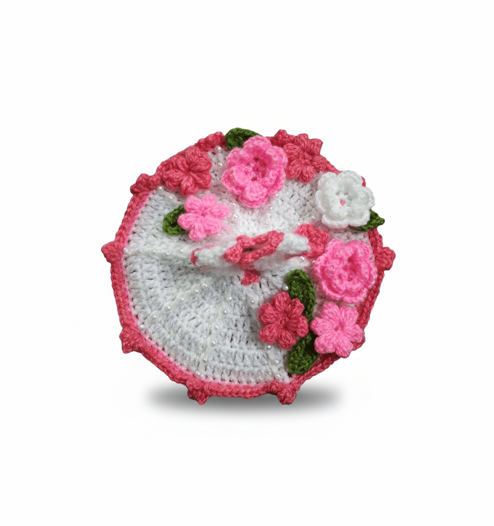 Handmade Crochet Pink & White Floral Decorative Pieces with Beads-Bhagwan Vastra for Laddoo Gopal/ Kanhaji