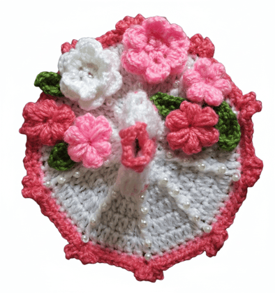 Handmade Crochet Pink & White Floral Decorative Pieces with Beads-Bhagwan Vastra for Laddoo Gopal/ Kanhaji