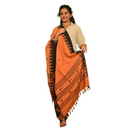 Kotpad Handwoven Cotton Dupatta | Burnt Orange with Black Tribal Border | Natural Dye