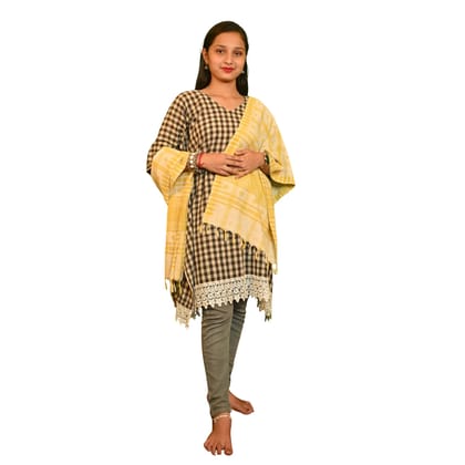 Kotpad Handwoven Cotton Dupatta – Natural Yellow with Tribal Motifs | Odisha Handloom