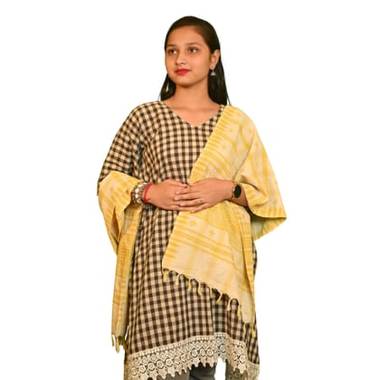 Kotpad Handwoven Cotton Dupatta – Natural Yellow with Tribal Motifs | Odisha Handloom