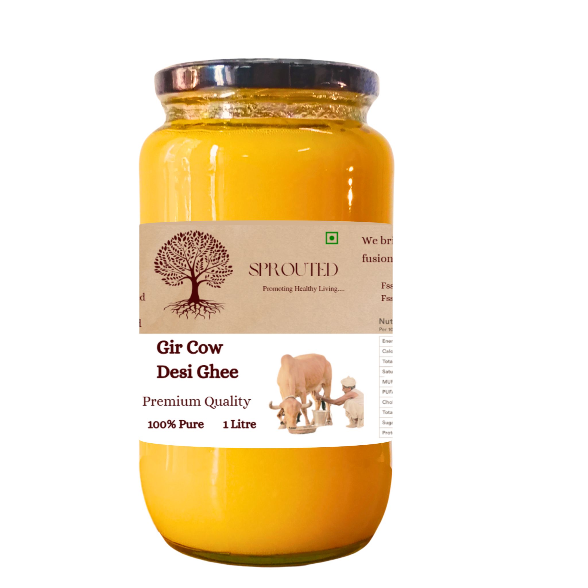 Sprouted Gir Cow Ghee 1 Litre | Glass Jar | Bilona Method | Curd-Churned |Pure, Natural & Healthy | Danedar Ghee | Desi Ghee