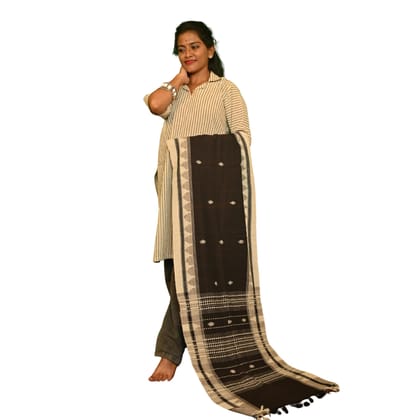 Authentic Kotpad Cotton Dupatta – Brown & Beige Tribal Motifs | Handwoven Odisha