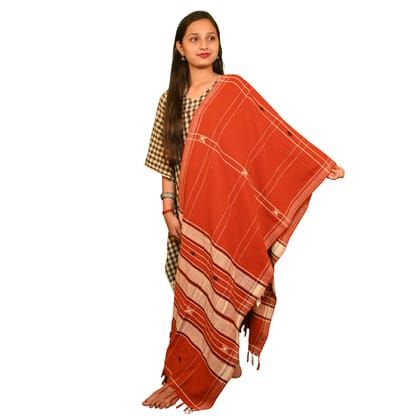 Authentic Kotpad Cotton Dupatta | Rust Red with Tribal Motifs | Handwoven Odisha